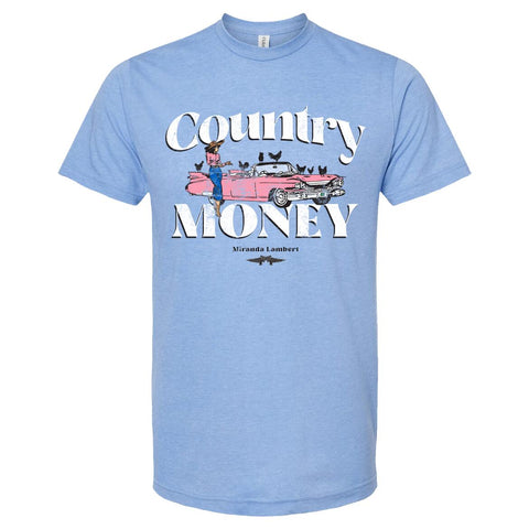 Front features pink Cadillac image with text "Country Money. Miranda Lambert." 