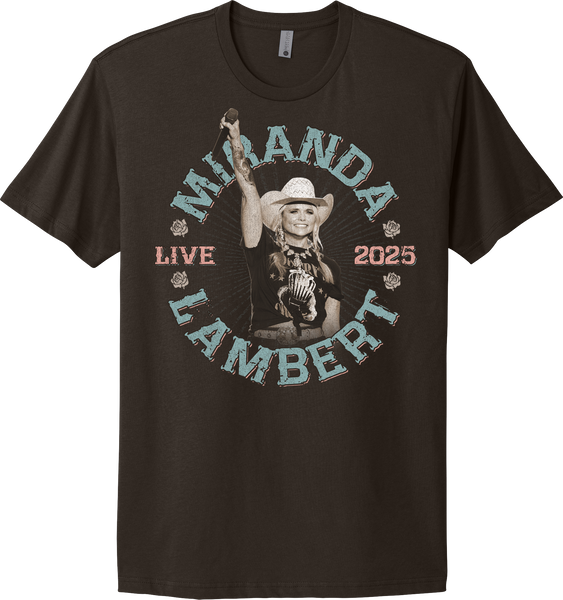 Front features a photo of Miranda performing live with the text "Miranda Lambert Live 2025"