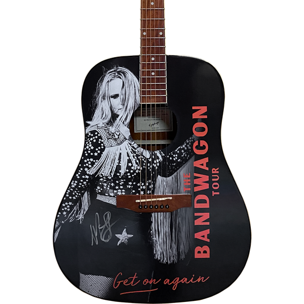 Guitar features image of Miranda with her autograph and the text "The Bandwagon Tour. Get on again."