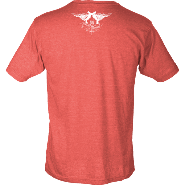 Shirt back with guns and wings logo and "Road tested by the Junk Gypsies and Pistol Annies."