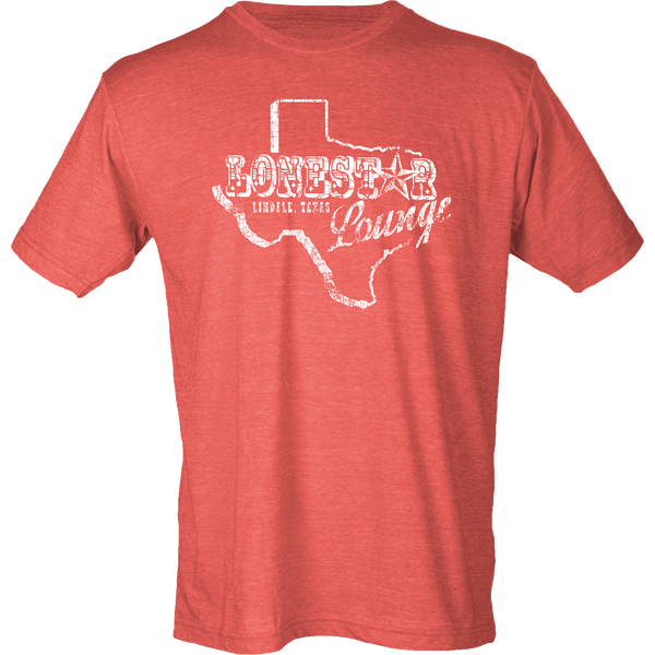 Shirt front with shape of Texas and "Lonestar Lounge Lindale, Texas"