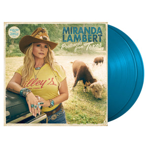The vinyl cover features an image of Miranda with the text "Miranda Lambert - Postcards from Texas". The LP is blue.