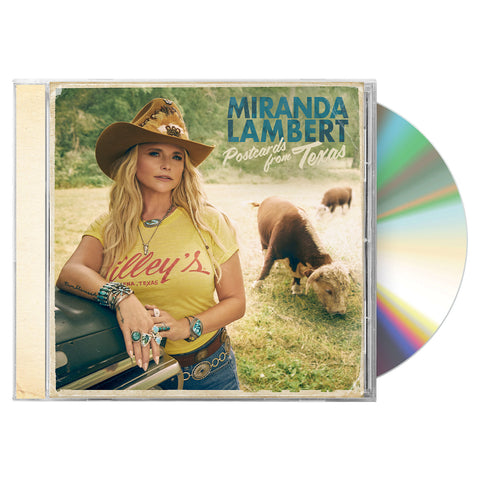 The CD cover features an image of Miranda with the text "Miranda Lambert - Postcards from Texas".