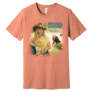Tee front features image of Miranda with the text "Miranda Lambert - Postcards from Texas"