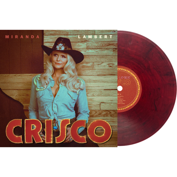 The vinyl cover art features an image of Miranda in a cowboy hat and denim shirt against a woodgrain background with the text “Miranda Lambert Crisco”.