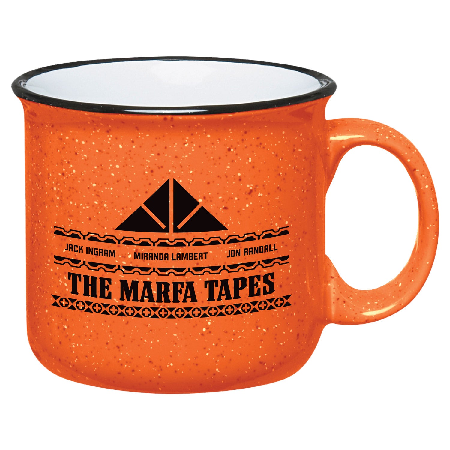 Mug front with "The Marfa Tapes. Jack Ingram, Miranda Lambert, Jon Randall."