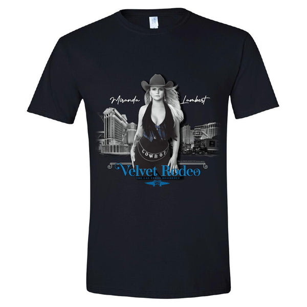 Front features image of Miranda over the Las Vegas skyline with text "Miranda Lambert. Velvet Rodeo. The Las Vegas Residency."