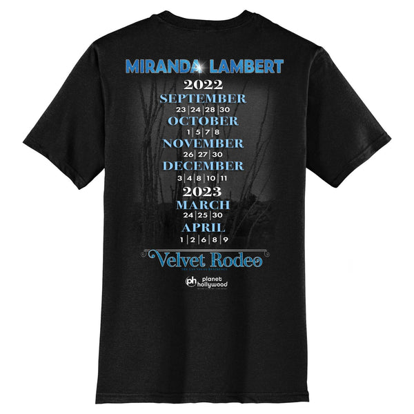 Back features text "Miranda Lambert. Velvet Rodeo. The Las Vegas Residency. Planet Hollywood." with residency dates from September 2022 to April 2023.
