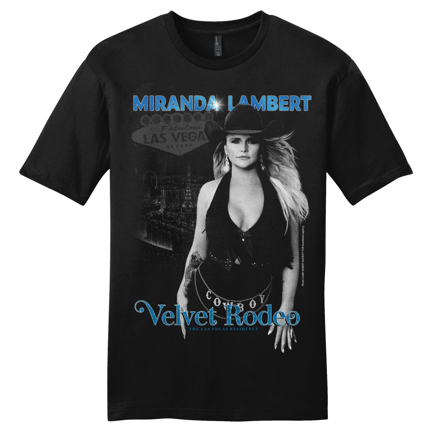Front features image of Miranda over the Las Vegas skyline with text "Miranda Lambert. Velvet Rodeo. The Las Vegas Residency."