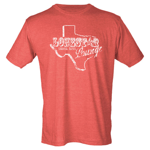 Shirt front with shape of Texas and "Lonestar Lounge Lindale, Texas"