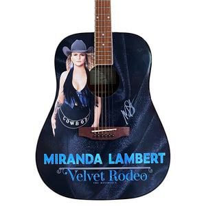 Guitar features image of Miranda with her autograph and the text "Miranda Lambert. Velvet Rodeo. The residency."